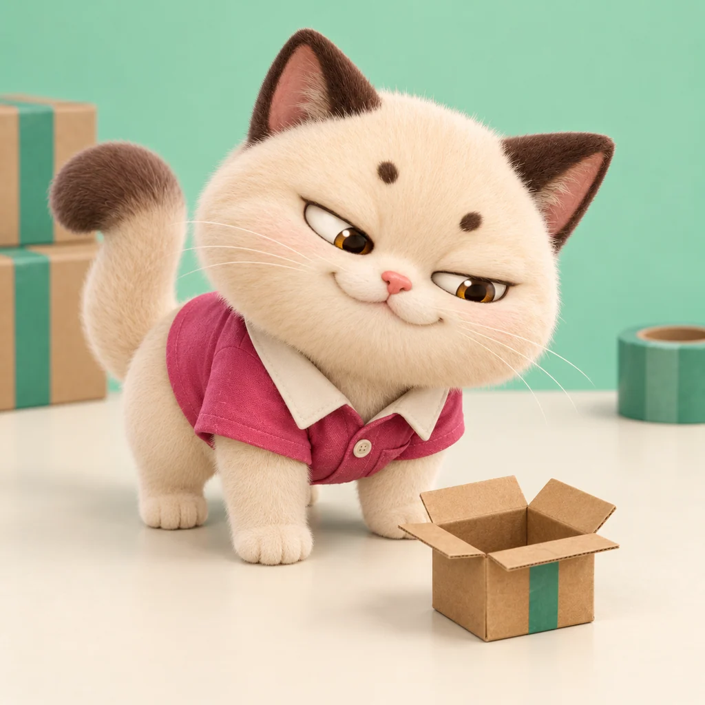 Cat inspecting an empty box.